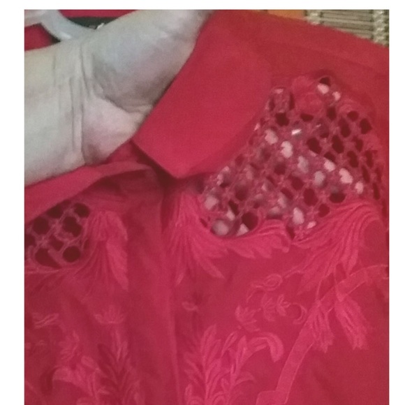 28W Denim 24/7 Cut-Out Button Front Blouse - Picture 3 of 7